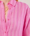 Düğmeli Ve Çizgi Detaylı Pembe Gömlek