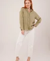 Düğmeli Ve Çizgi Detaylı Yeşil Gömlek