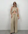 Düşük Bel Oversize Keten Pantolon