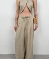 Düşük Bel Oversize Keten Pantolon