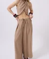 Düşük Bel Oversize Keten Pantolon