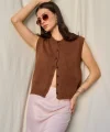 Düz Düğmeli Yelek  Süt Kahve
