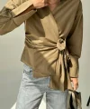 Düz Yandan Bağlamalı Gömlek - KAHVE