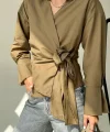 Düz Yandan Bağlamalı Gömlek - KAHVE