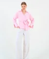 Düz Yandan Bağlamalı Gömlek - Pembe