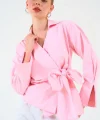 Düz Yandan Bağlamalı Gömlek - Pembe