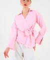 Düz Yandan Bağlamalı Gömlek - Pembe