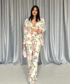 Ekru Baskılı Büstiyer Pantolon Ceket Takım