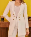 Ekru Blazer Düğmeli Ceket