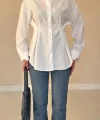 Ekru Düğme Detaylı Gömlek