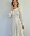 Ekru Kısa Klasik Elbise