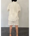 Ekru Kısa Kollu Keten Gömlek Ve Şort Takım