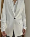 Ekru Kol Ucu Büzgülü Atlas Ceket