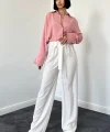 Ekru Kuşaklı Pantolon