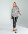 Ekru Leopar Desen Gömlek
