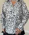 Ekru Leopar Desenli Saten Gömlek