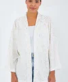 Ekru Varaklı Örme Kimono 5925