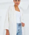 Ekru Varaklı Örme Kimono 5925