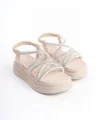 ELENA Lastikli Taşlı Şeritli Ortopedik Taban Kadın Sandalet  CKT - Krem