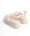 ELENA Lastikli Taşlı Şeritli Ortopedik Taban Kadın Sandalet  CKT - Krem