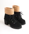 EMMA Bağcıklı Fermuarlı Ortopedik Taban Topuklu Kürk Detaylı Süet Kadın Bot SST - Siyah