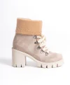 EMMA Bağcıklı Fermuarlı Ortopedik Taban Topuklu Kürk Detaylı Süet Kadın Bot STT - Ten