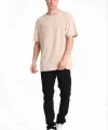 Erkek 24/1 Düz A Kalite Oversize T-shirt - Bej