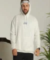 Erkek 24 Sırt Baskılı Ovresize Üç İplik Kapüşonlu Sweatshirt - Beyaz