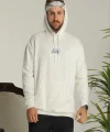 Erkek 24 Sırt Baskılı Ovresize Üç İplik Kapüşonlu Sweatshirt - Beyaz