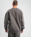 Erkek 3 İplik Pamuklu Yağ Yıkamalı Sweatshirt Double Oversize Bisiklet Yaka Uzun Kol - Füme