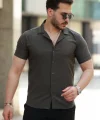 Erkek Apaj Yaka Kısa Kollu Gömlek