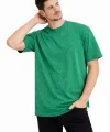 Erkek Asit Yıkama Bisiklet Yaka Kısa Kollu Oversize T-Shirt Tişört - Yeşil