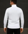Erkek Balıkcı Yaka Bağazlı Triko Kazak Pamuklu Kalın Fitilli Dokuma, Regular Fit Uzun Kollu Kışlık Model - Beyaz