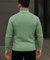 Erkek Balıkcı Yaka Bağazlı Triko Kazak Pamuklu Kalın Fitilli Dokuma, Regular Fit Uzun Kollu Kışlık Model - Mint Yeşili
