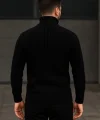 Erkek Balıkcı Yaka Bağazlı Triko Kazak Pamuklu Kalın Fitilli Dokuma, Regular Fit Uzun Kollu Kışlık Model - Siyah
