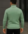 Erkek Balıkcı Yaka Bağazlı Triko Kazak Pamuklu Kalın Fitilli Dokuma, Regular Fit Uzun Kollu Kışlık Model - Mint Yeşili