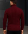 Erkek Balıkcı Yaka Bağazlı Triko Kazak Pamuklu Kalın Fitilli Dokuma, Regular Fit Uzun Kollu Kışlık Model - Bordo