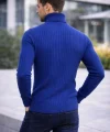 Erkek Balıkcı Yaka Bağazlı Triko Kazak Pamuklu Kalın Fitilli Dokuma, Regular Fit Uzun Kollu Kışlık Model - İndigo