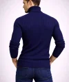 Erkek Balıkcı Yaka Bağazlı Triko Kazak Pamuklu Kalın Fitilli Dokuma, Regular Fit Uzun Kollu Kışlık Model - Lacivert