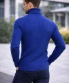 Erkek Balıkcı Yaka Bağazlı Triko Kazak Pamuklu Kalın Fitilli Dokuma, Regular Fit Uzun Kollu Kışlık Model - İndigo