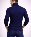 Erkek Balıkcı Yaka Bağazlı Triko Kazak Pamuklu Kalın Fitilli Dokuma, Regular Fit Uzun Kollu Kışlık Model - Lacivert