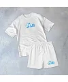 Erkek Baskılı İkili Şort Takım - Beyaz