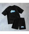 Erkek Baskılı İkili Şort Takım - Siyah