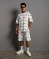 Erkek Baskılı İkili Şortlu Takım - Beyaz
