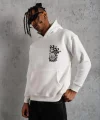 Erkek Baskılı Kapşonlu Sweat - Beyaz