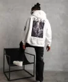 Erkek Baskılı Kapüşonlu Sweat - Beyaz