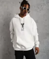 Erkek Baskılı Kapüşonlu Sweat - Beyaz