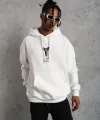 Erkek Baskılı Kapüşonlu Sweat - Beyaz