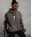 Erkek Baskılı Kapüşonlu Sweat - Gri
