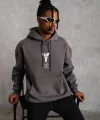 Erkek Baskılı Kapüşonlu Sweat - Gri